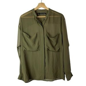 PJK Patterson J. Kincaid Hunter Green Chiffon Long Sleeve Button Down XS